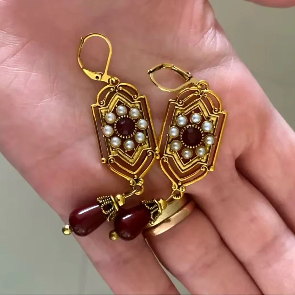 Marquis Ethnic Bordo Vintage Bronze Brushed Earrings - Picture 6 of 8